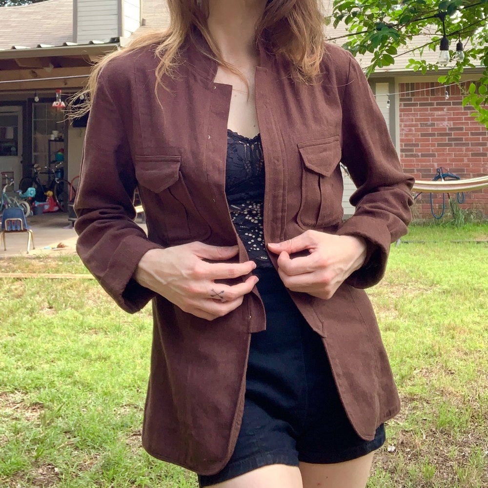90s structured linen utility blazer